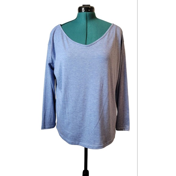 V-Neck Basic Long‎ Sleeve Womens T-Shirt Casual Blue - Picture 1 of 7